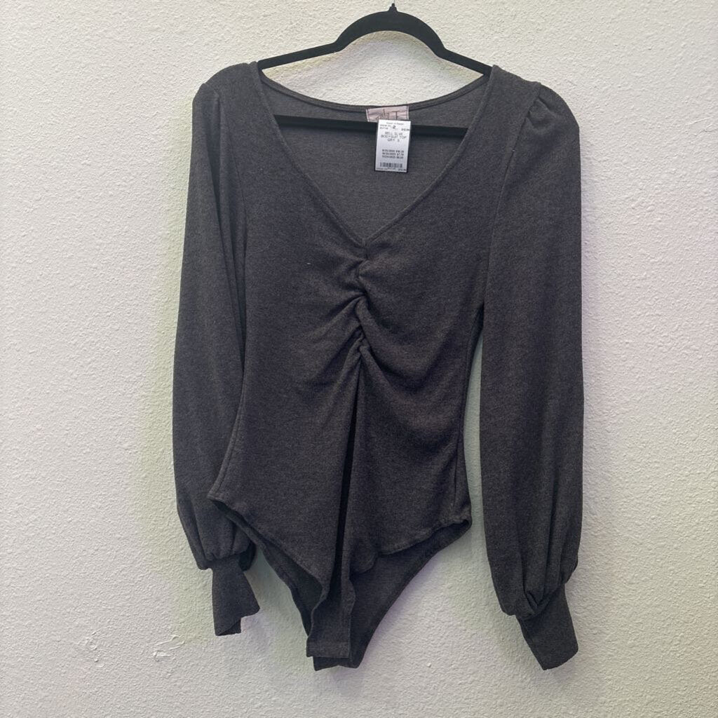 TULA J,BELL SLVE BODYSUIT TOP ,GRY ,S