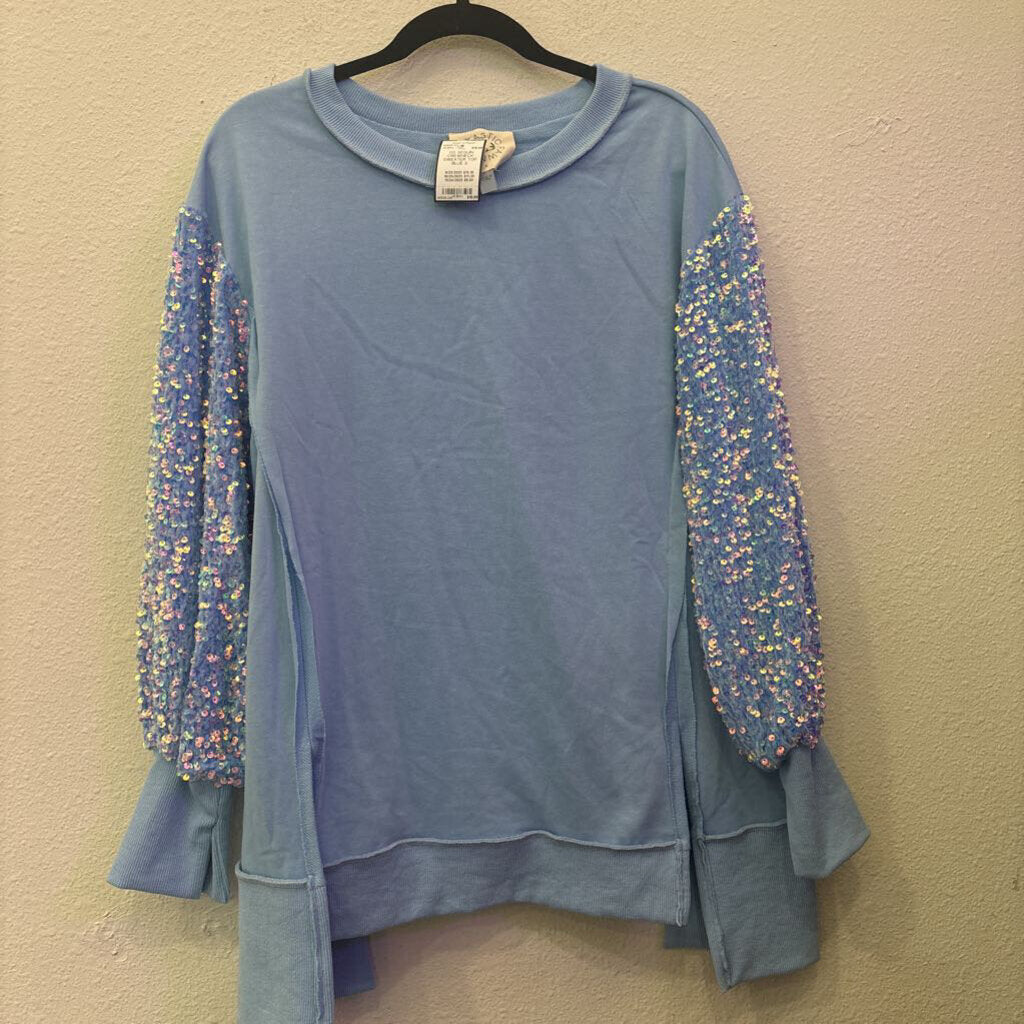 FANTASTIC FAWN,OS SEQUIN CREWNECK SWEATER TOP ,BLUE,S