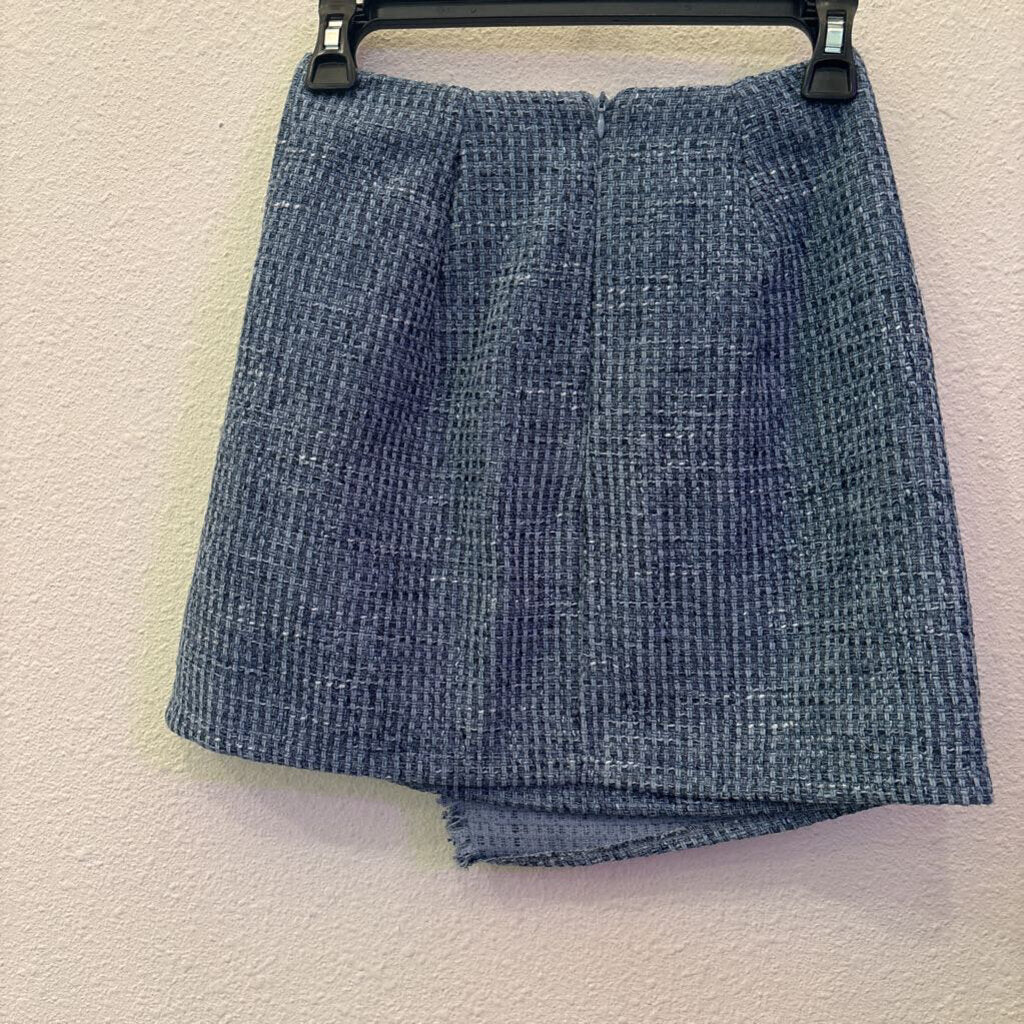 NO BRAND,TWEEDED BUTTON SKIRT ,BLUE ,S