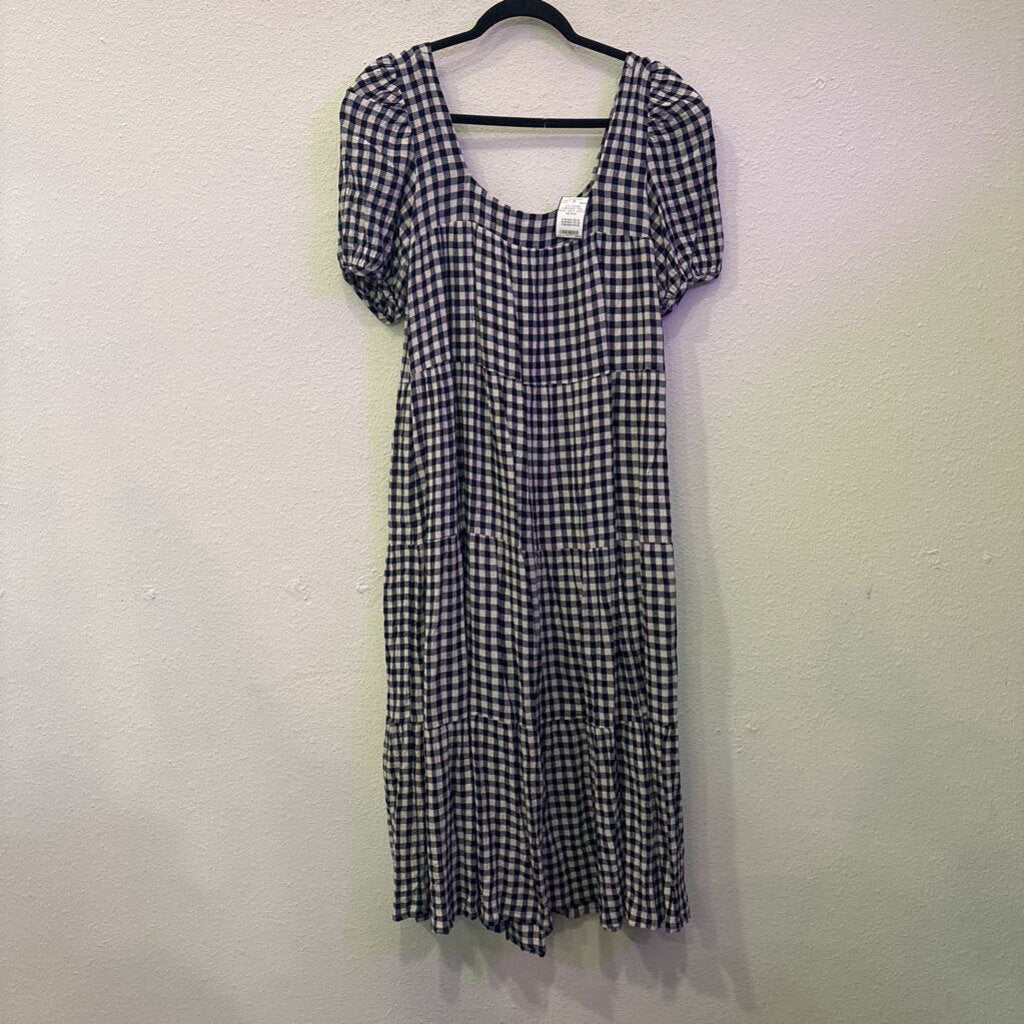 SHOP NEIGHBOR,S/S GAUGE CHECKED TIER MAXI ,NAVY WHITE,MEDIUM