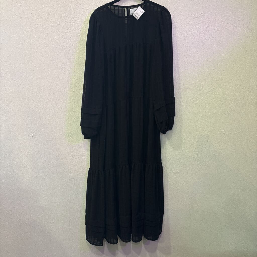 ASOS DESIGN,L/S GAUGE TIER MAXI ,BLK,6