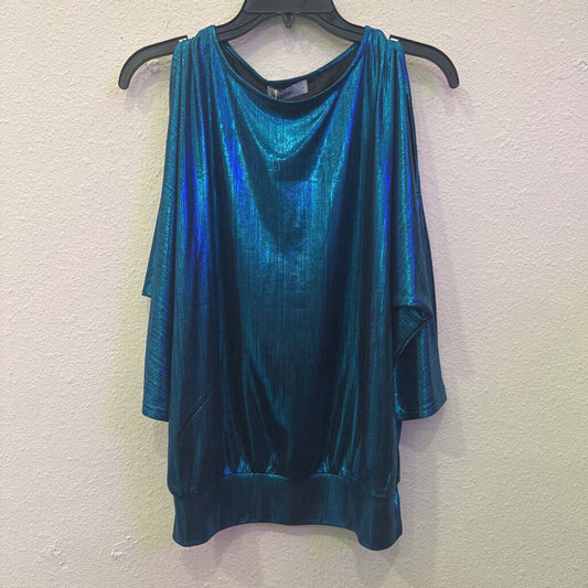 JASAMBAC,NWT SHIMMER TOP ,AQUA ,L