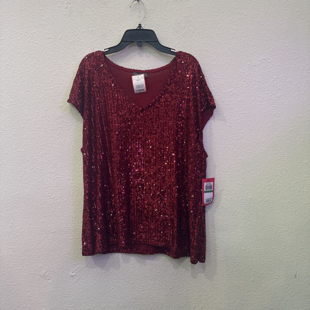 VINCE CAMUTO,NWT SEQUIN TOP ,WINE,L