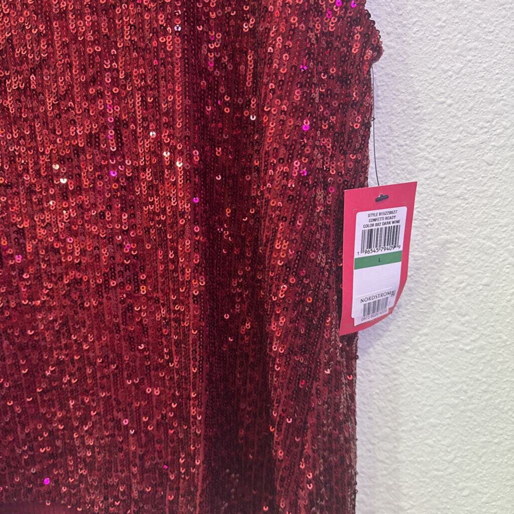 VINCE CAMUTO,NWT SEQUIN TOP ,WINE,L