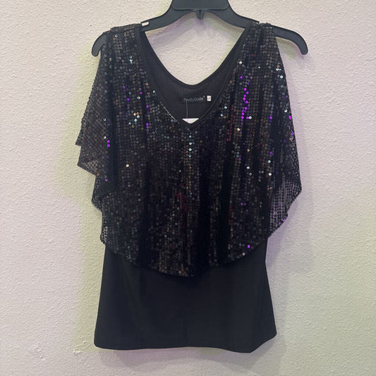 PRETTY GUIDE,NWT SEQUIN TOP ,BLK,L