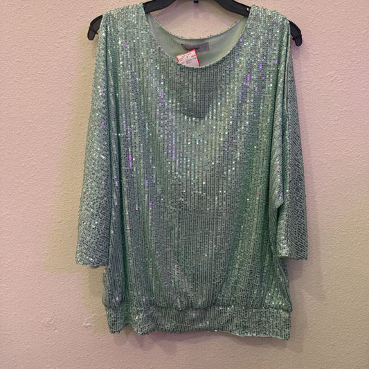 JASAMBAC,NWT SEQUIN TOP ,TEAL,L