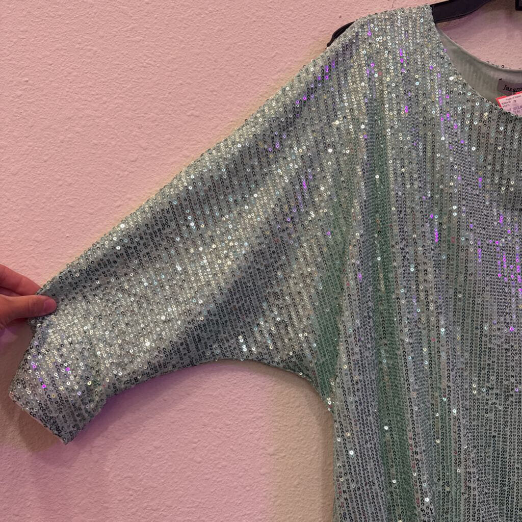 JASAMBAC,NWT SEQUIN TOP ,TEAL,L