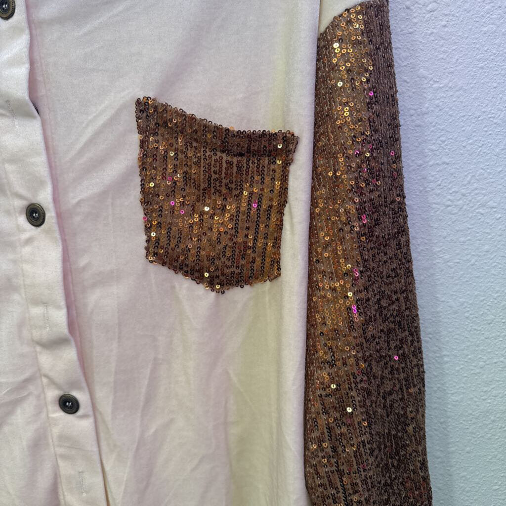 BAD LITTLE COUNTRY GIRL,SEQUIN VELVET TOP ,IVORY/BRONZE,L