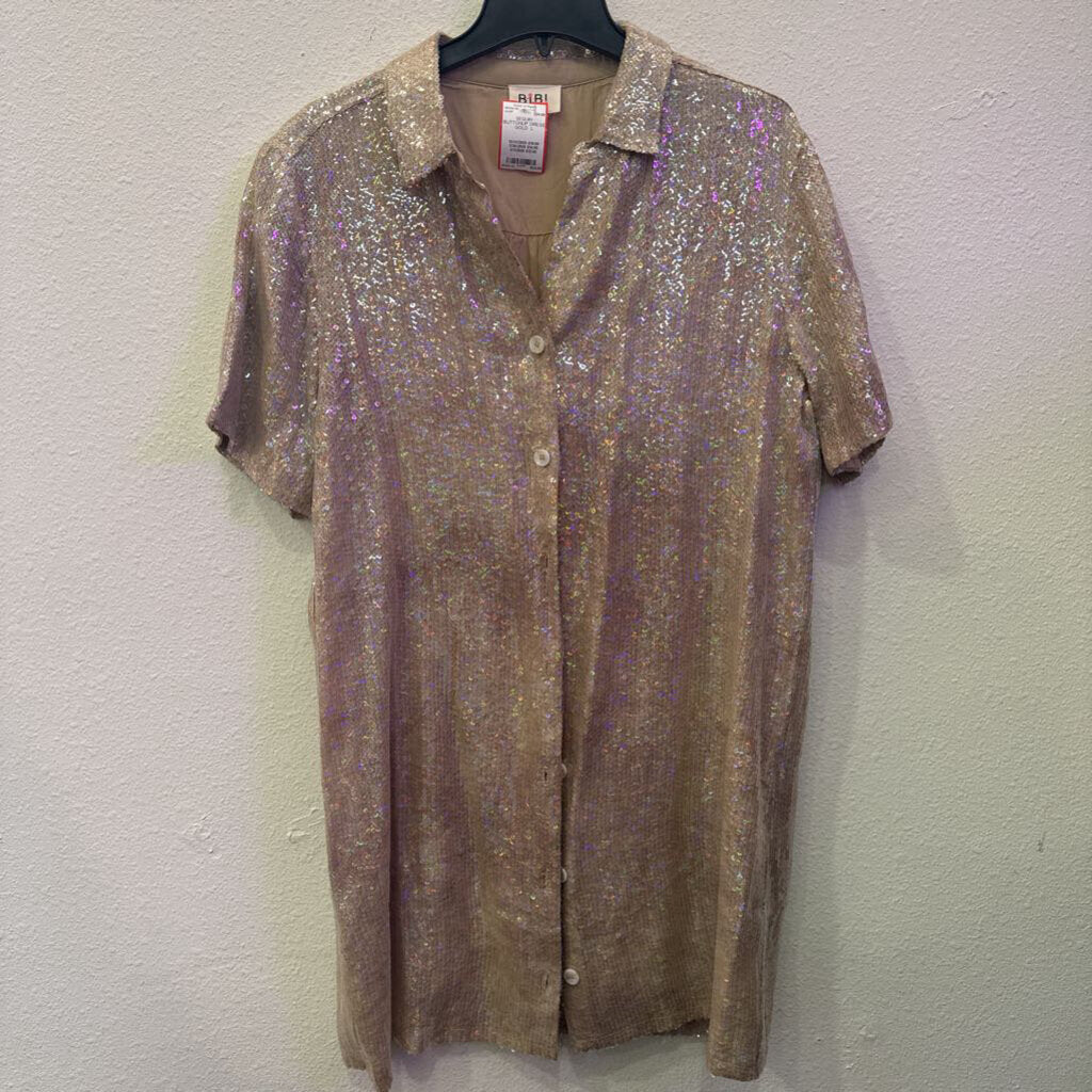 BIBI,SEQUIN BUTTONUP DRESS ,GOLD ,L