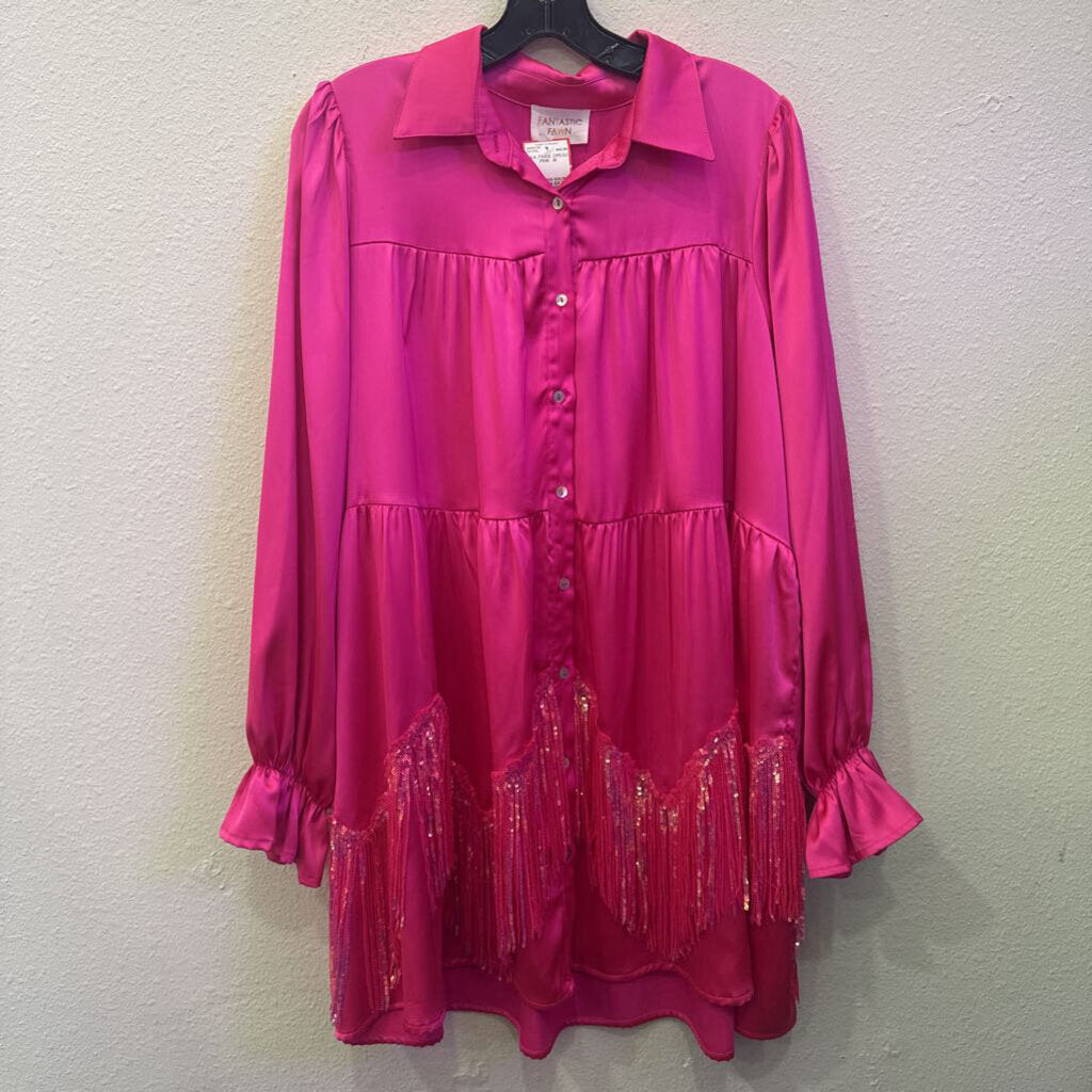 FANTASTIC FAWN,SILK FINGE DRESS ,PINK ,M