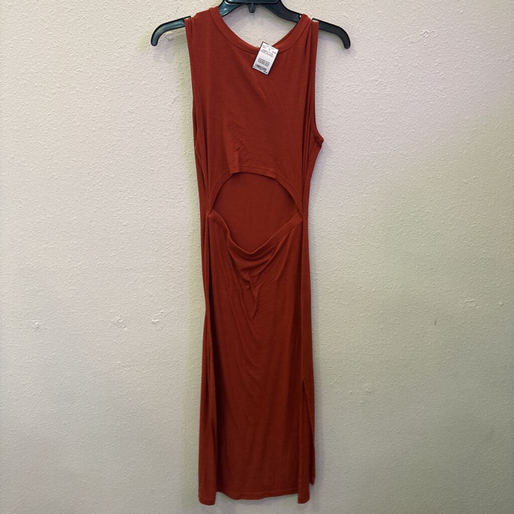 RIBBED TANK DRESS,ORANGE,L