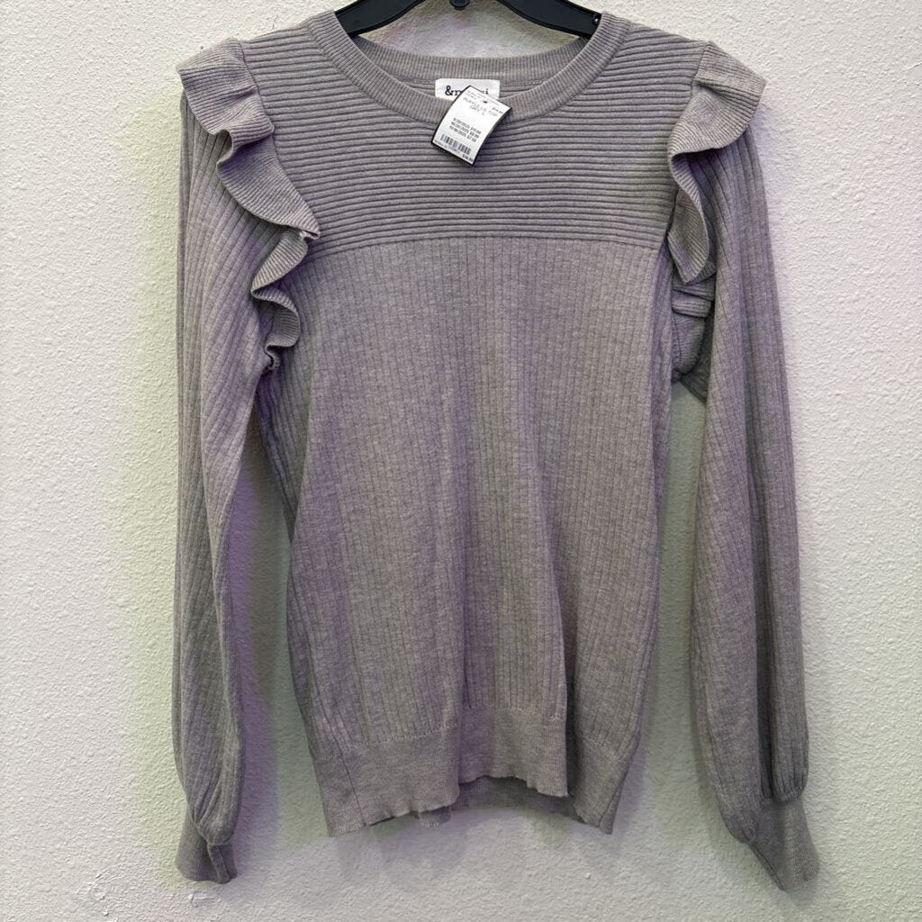 &MERCI,RUFFLE LS TOP ,GRY ,L