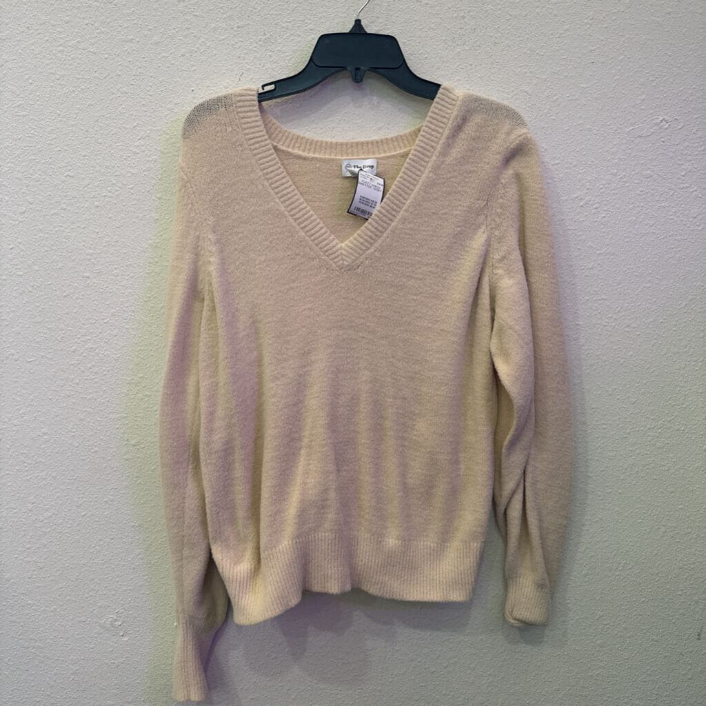 THE DROP,FUZZY VNECK SWEATER ,IVORY,L