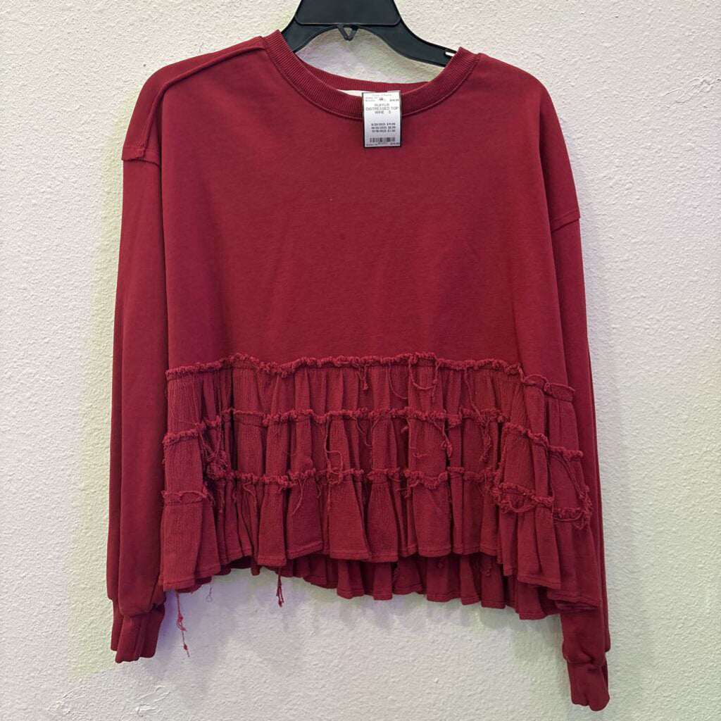 ALTAR'D STATE,RUFFLR DISTRESSED TOP ,WINE ,S