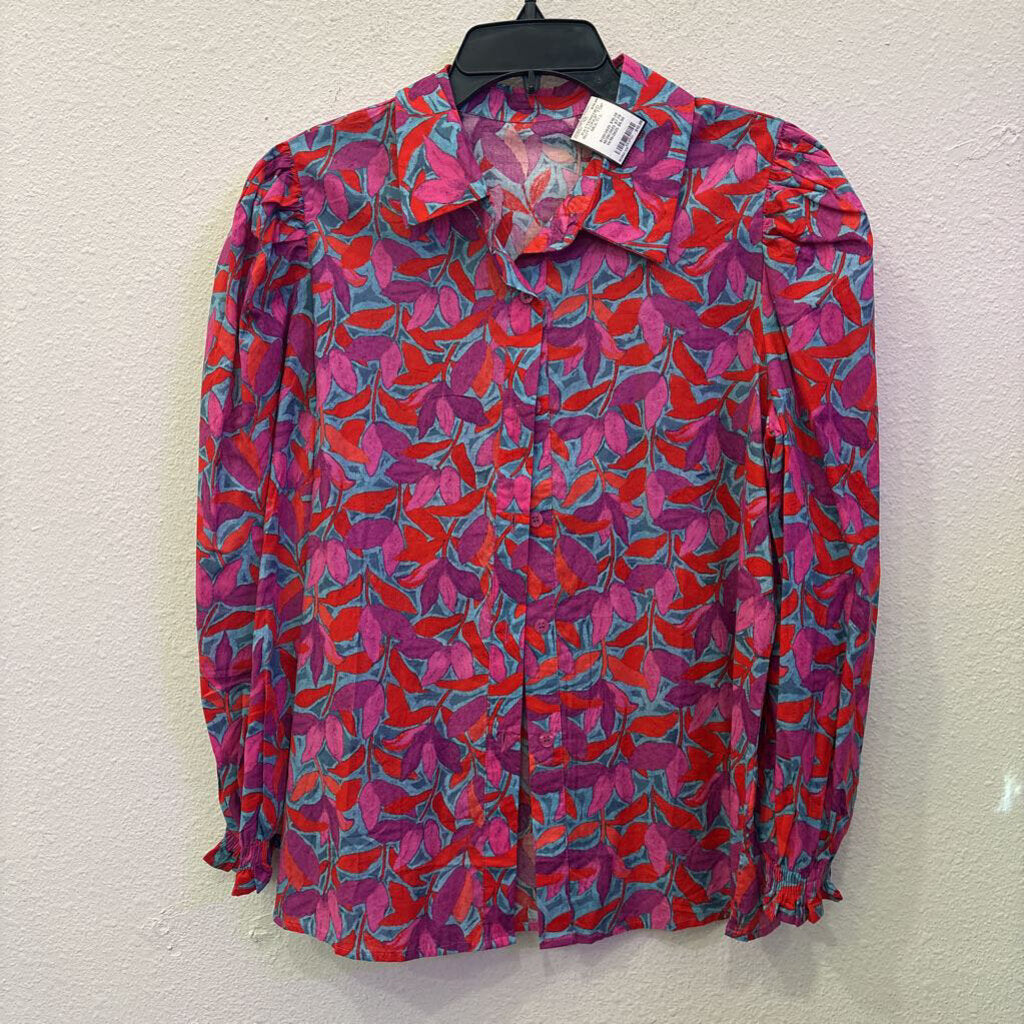 NO BRAND,PATTERENED BUTTONUP TOP,MULTI,L