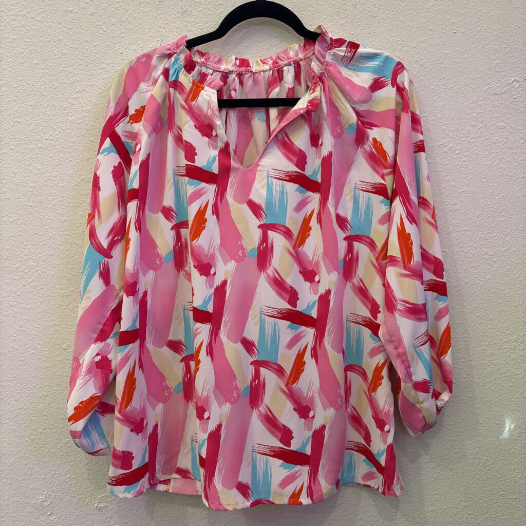 NO BRAND,PATTERENED BUTTONUP TOP,MULTI,L