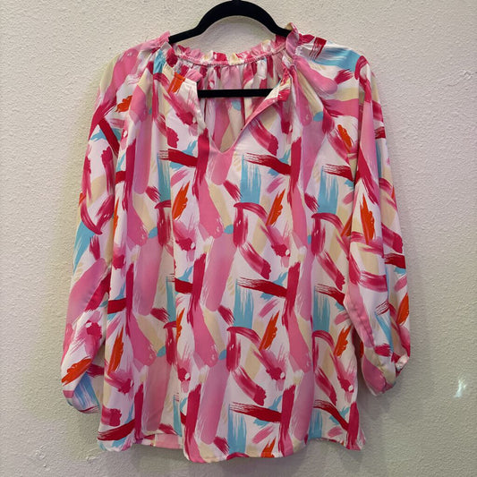 NO BRAND,PATTERENED BUTTONUP TOP,MULTI,L