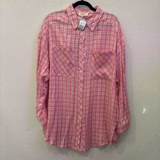 LISTICLE,NWT PLAID BUTTONUP,PINK/RED,L
