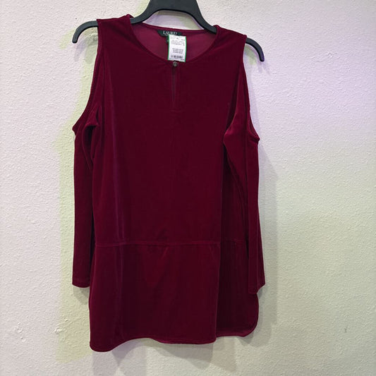RALPH LAUREN,VELVET OPEN SHOULDER TOP ,CRANBERRY ,M