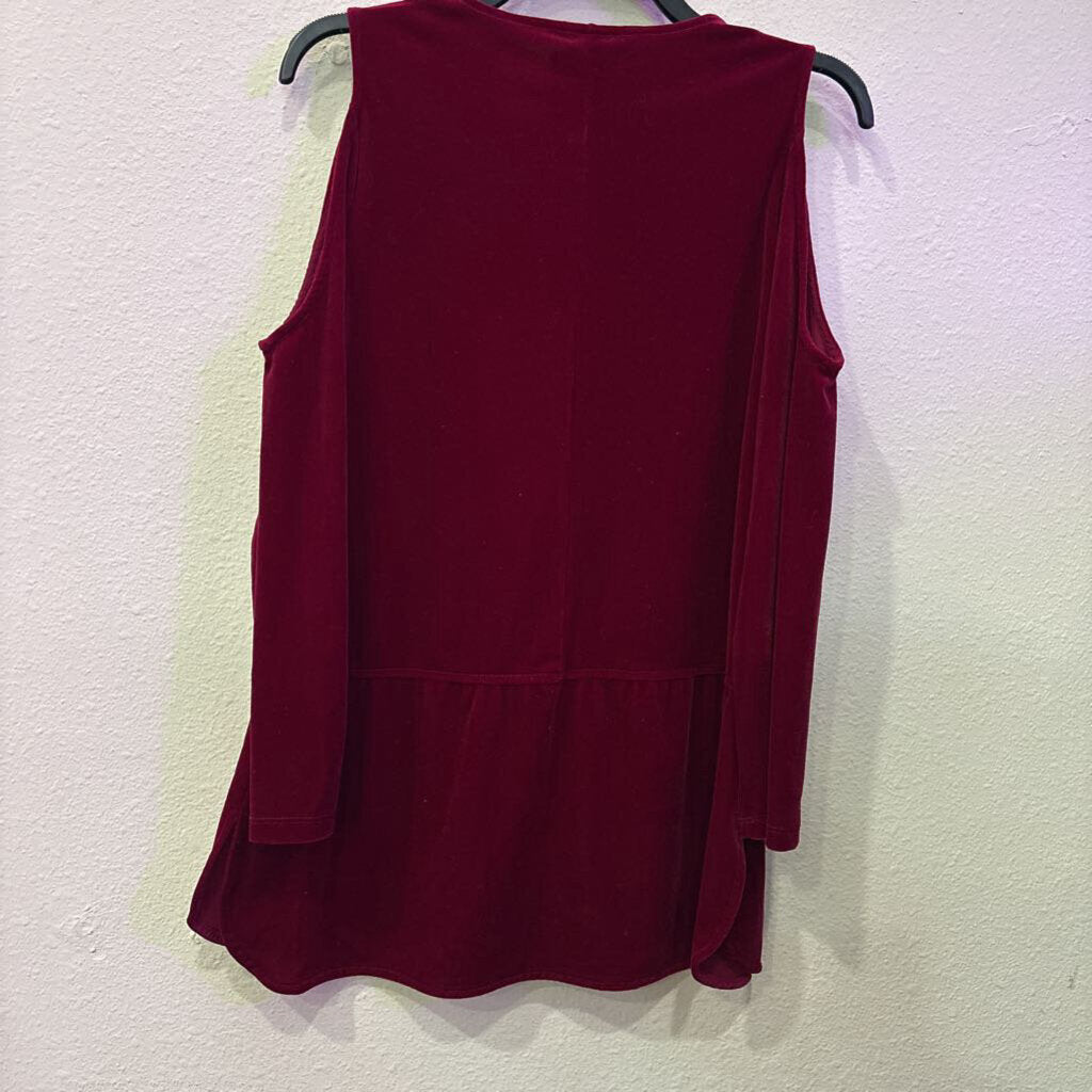 RALPH LAUREN,VELVET OPEN SHOULDER TOP ,CRANBERRY ,M