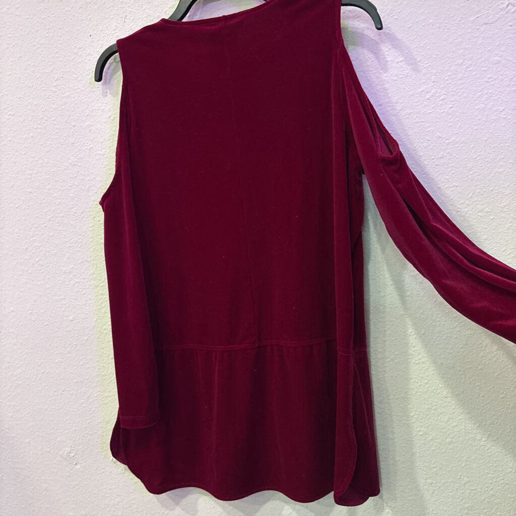 RALPH LAUREN,VELVET OPEN SHOULDER TOP ,CRANBERRY ,M