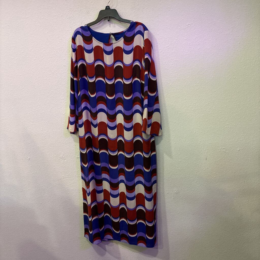 DONNA MORGAN,PATTERNED LONG MAXI DRESS ,BRN/RUST/BLUE,14