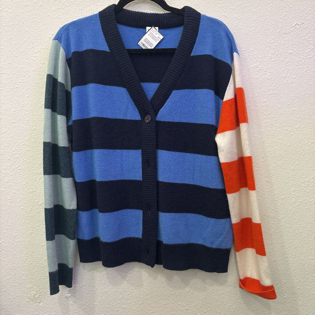 STRIPED BUTTON UP CARDIGAN ,BLUE/MULTI,M