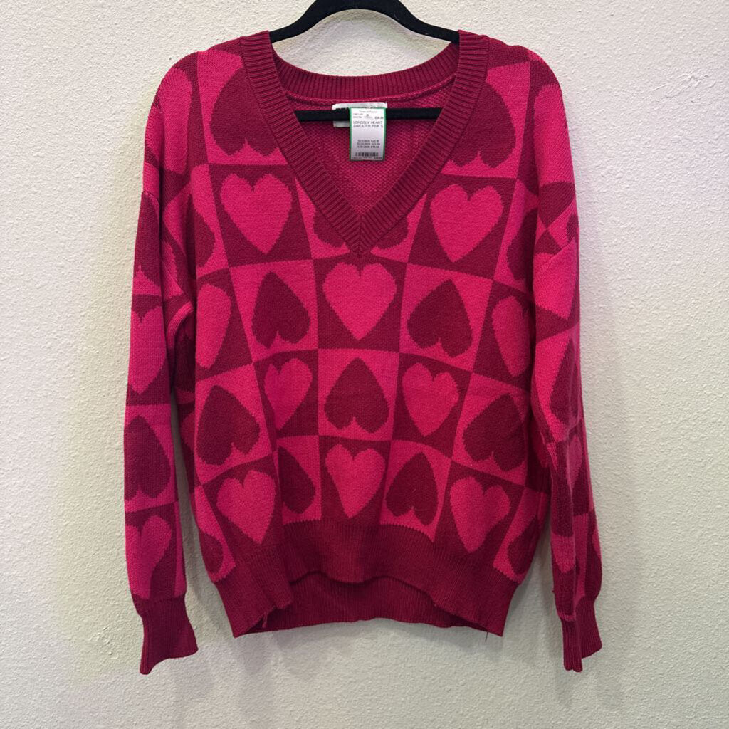 BEACH RIOT,LONGSLV HEART SWEATER,PINK,S
