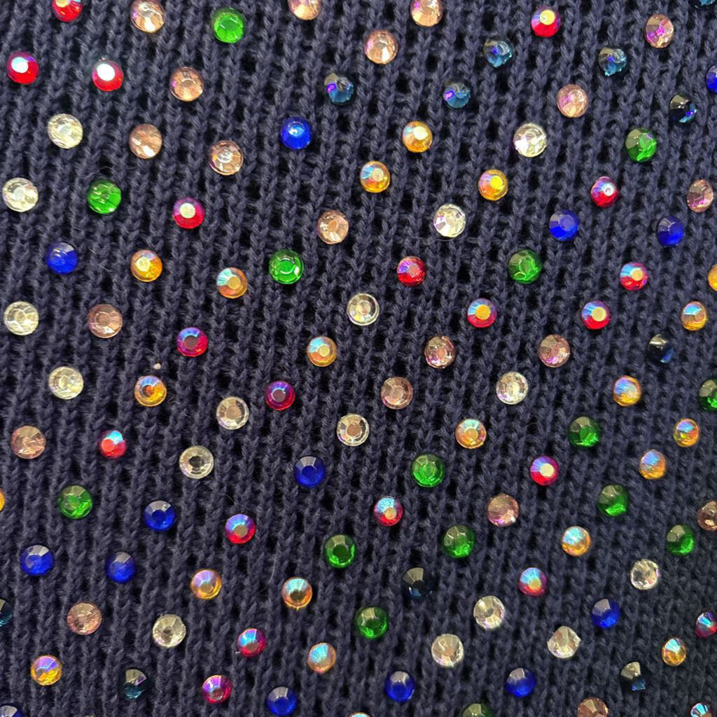 HAPPY SHEEP,SHORTSLV JEWELED KNIT DRESS,BLUE,M