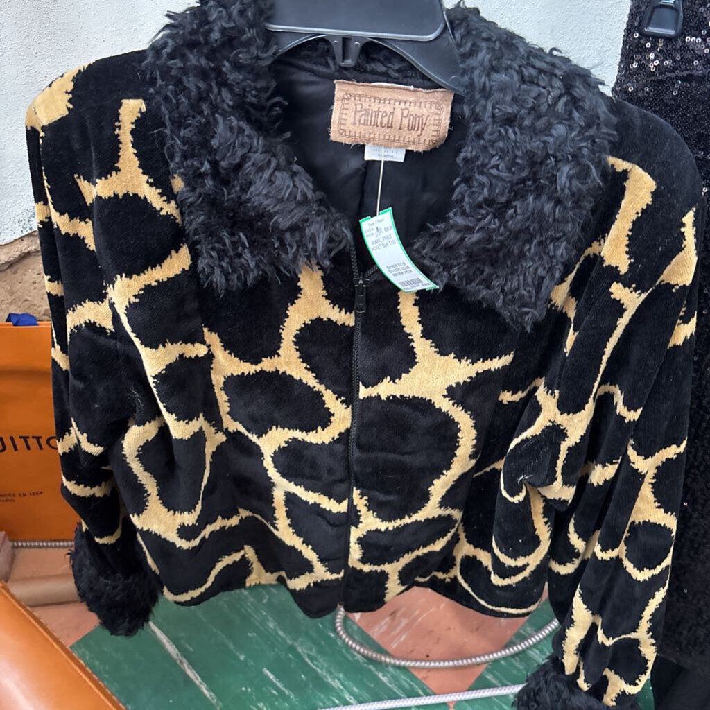 PAINTED PONY,ANIMAL PRINT JACKET,BLK TAN,L