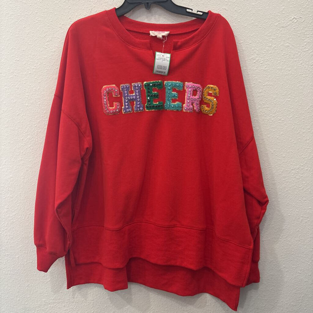 PEACH LOVE,CREW NECK SWEAT SHIRT,RED,L