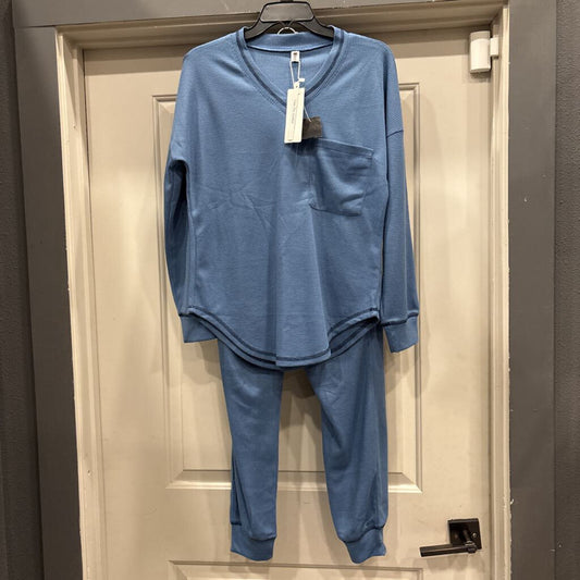 BECOTAL,2 PC WAFFLE LOUNGEWEAR,BLUE,S