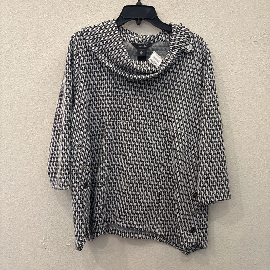 ALI MILES,LONGSLV PATTERN TOP,BLK WHT,PM