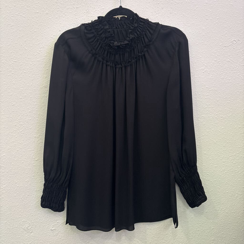 KOBI HALPERIN,RUFFLE SHEER TOP ,BLK ,L