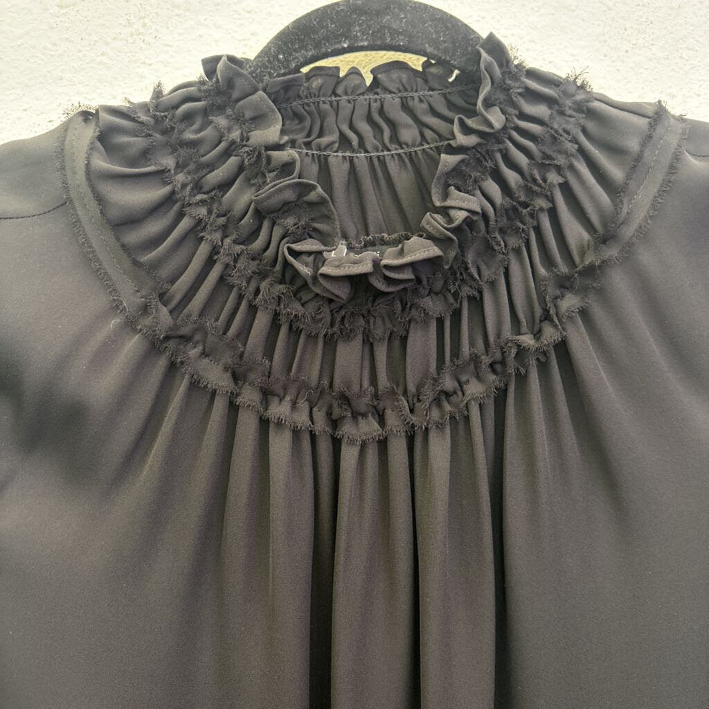 KOBI HALPERIN,RUFFLE SHEER TOP ,BLK ,L