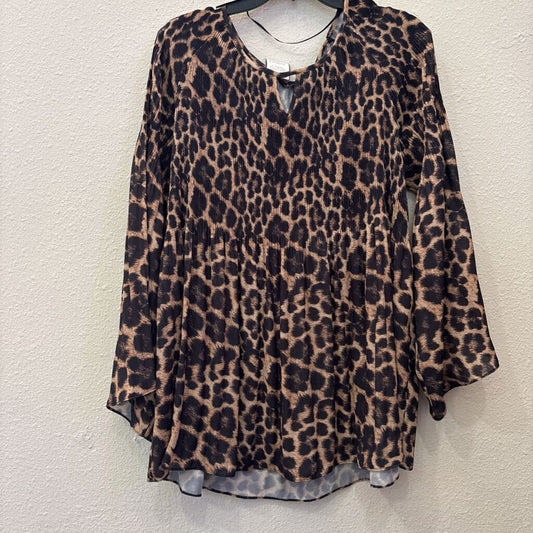 CHARLIE B,NWT FLOWY PLEATED TOP ,TAN/BLK,XL