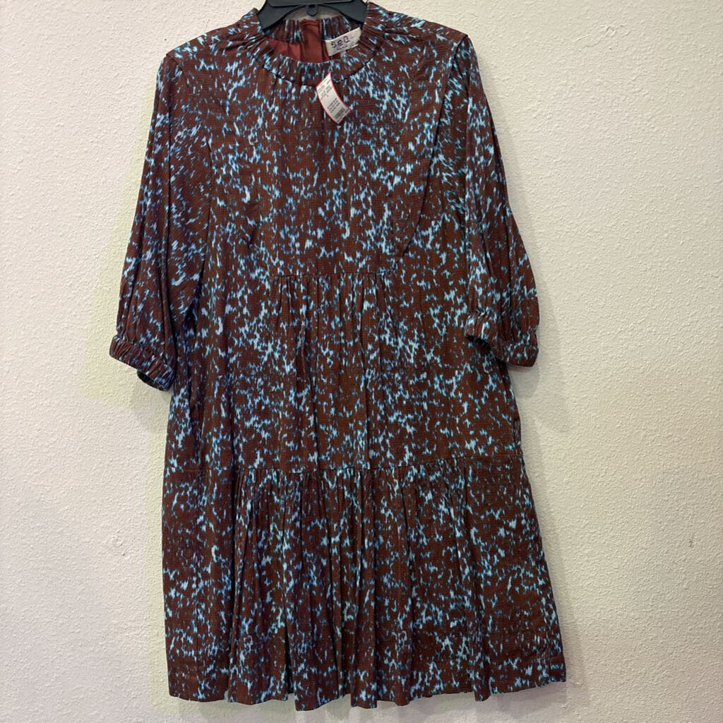 SEA NEW YORK,PATTERNED DRESS,BRN/BLU,8