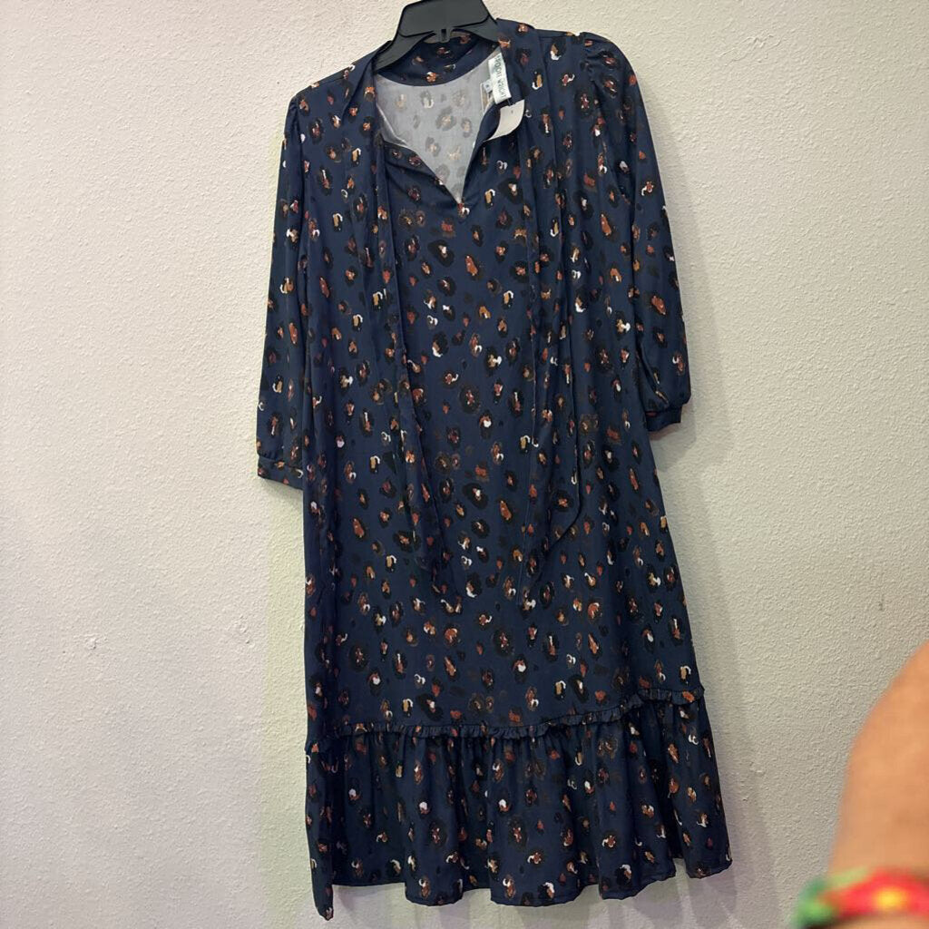 BROOKE WRIGHT,NWT LEOPARD DRESS,NAVY ,M