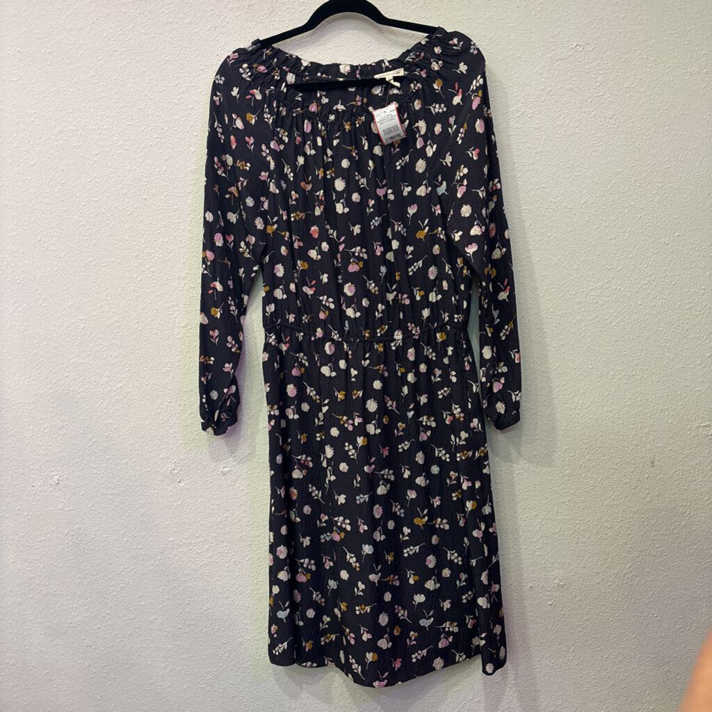 REBECCA TAYLOR,FLORAL SCRUNCH WAIST DRESS,NAVY FLORAL