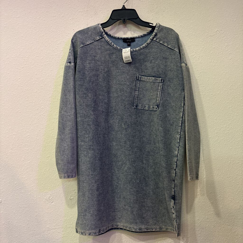 VERY J,LONGSLV DENIM TOP,BLUE,S