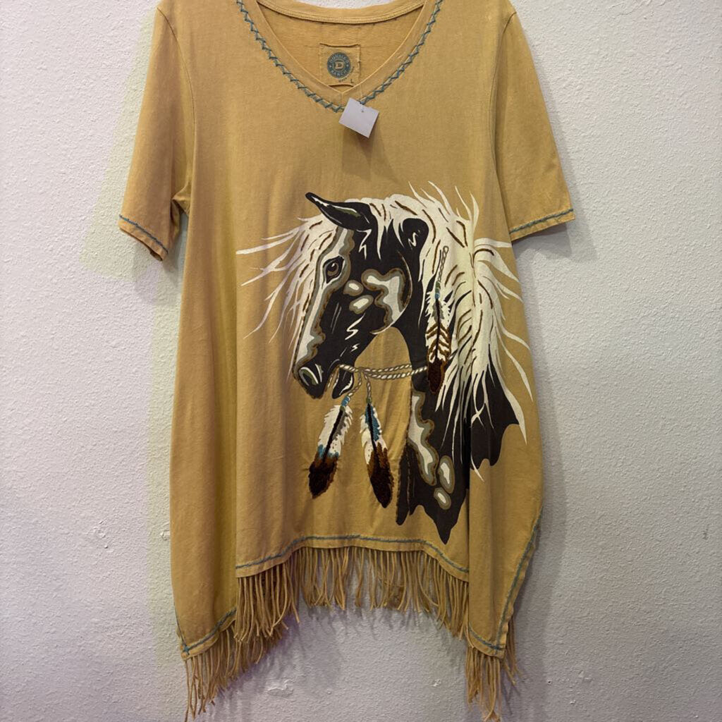 DOUBLE D RANCH,SHORTSLV TOP,YLW,L