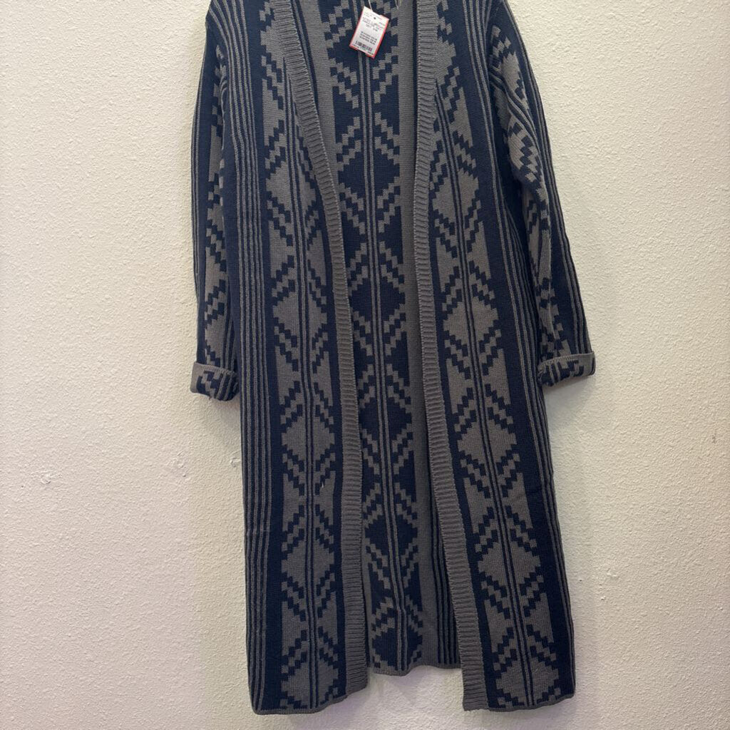 GEE GEE,AZTEC CARDIGAN SWEATER ,NVY / GRY ,S/M