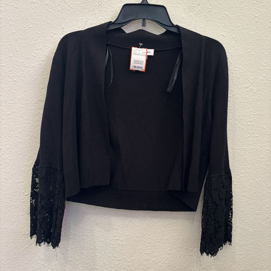 CALVIN KLEIN,CROP LACE SLVE CARDIGAN ,BLK,M