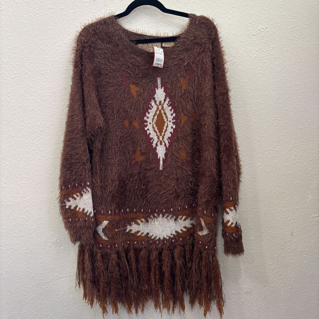 PANHANDLE,FUZZY TASSLE SWEATER ,BRN ,XL