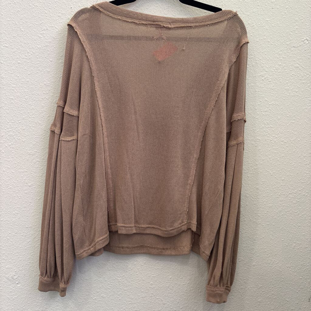 POL,MESH POCKET SWEATER TOP ,TAN,S