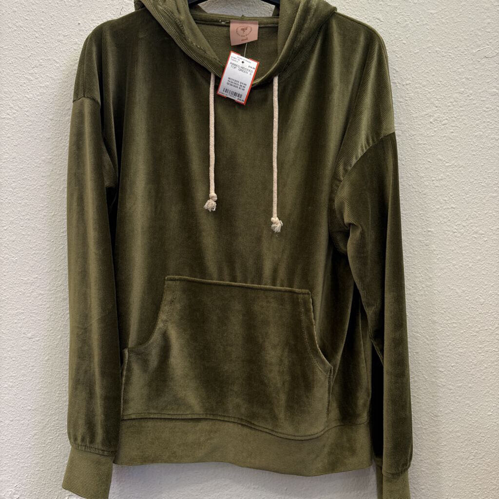 BOUTIQUE,RIBBED HOODED TOP ,GREEN ,S
