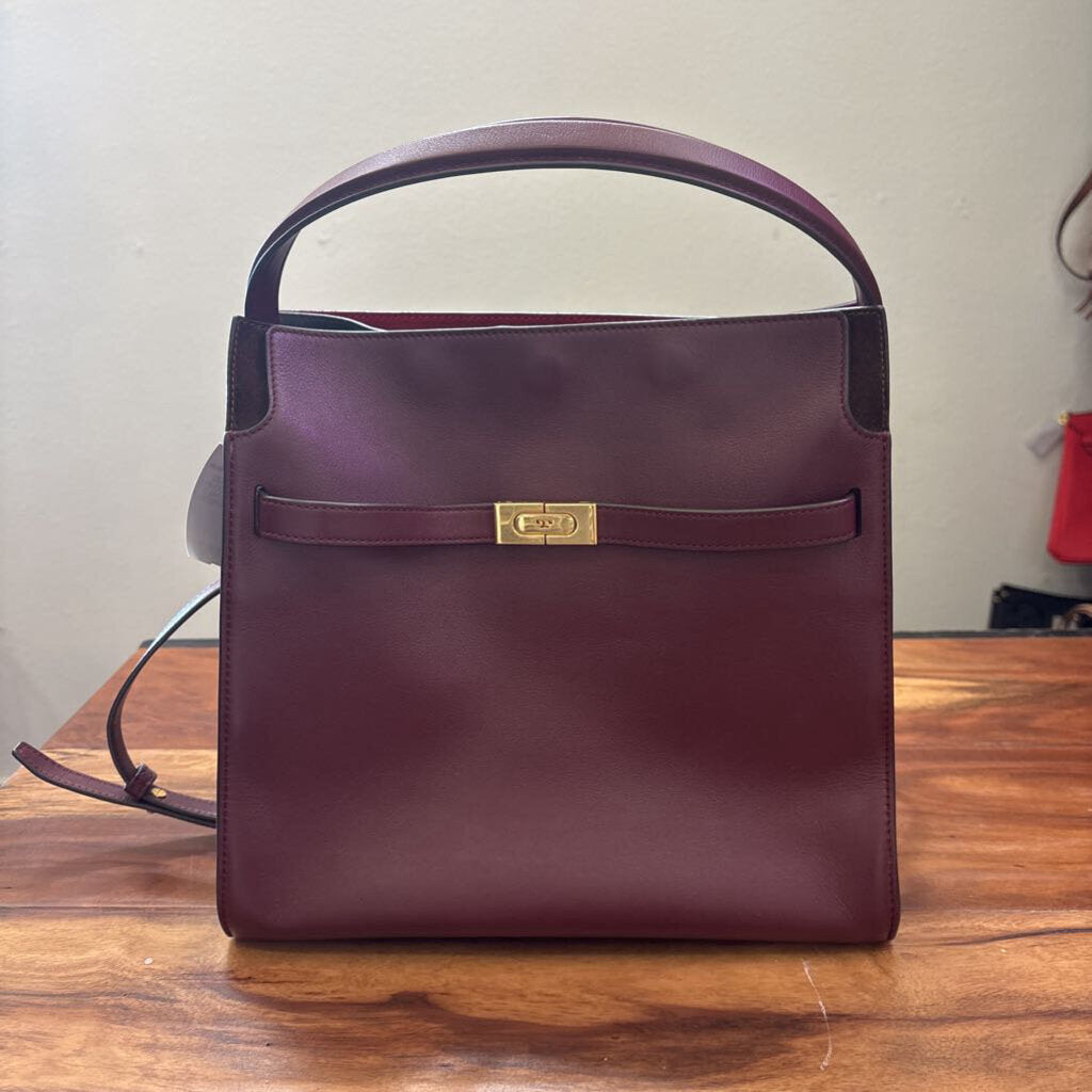 TORY BURCH,LEATHER LEE RADZIWILL DOUBLE BAG **RETAILS $1,098,MAROON