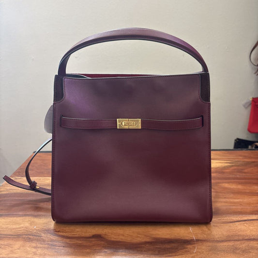 TORY BURCH,LEATHER LEE RADZIWILL DOUBLE BAG **RETAILS $1,098,MAROON