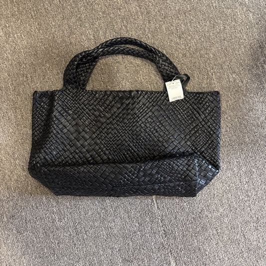 FALOR,WOVEN SOFT LEATHSER TOTE BAG,BLK