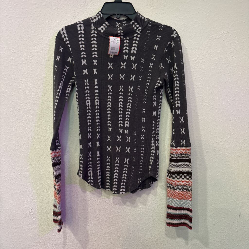 FREE PEOPLE,LONGSLV TOP,GRY,XL